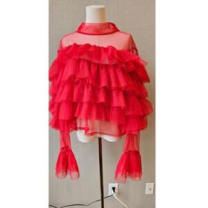 Love HIghlight Sheer Tulle Waterfall Ruffle Top Sexy Valentines 2X 18‎ 20